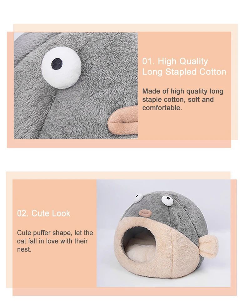 Cute Balloonfish-shaped Cats Bed/Cave